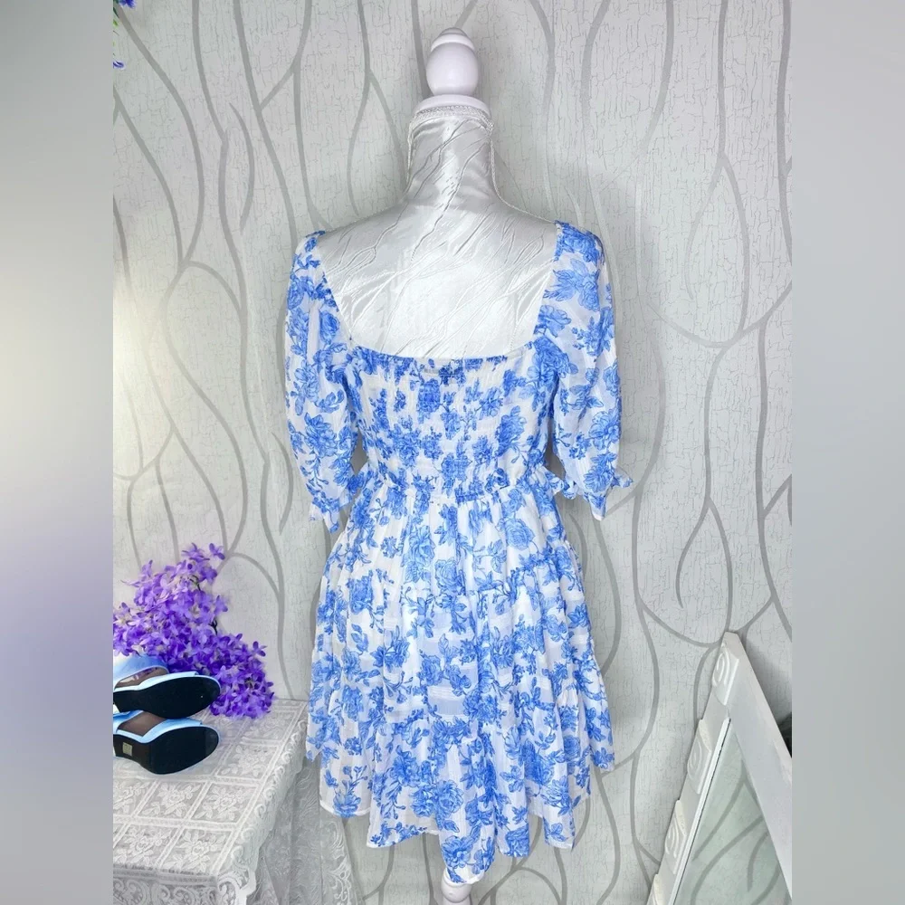 πΉ Trixxi πΉ NWT Blue & White Floral Ruffle Babydoll Dress - Picture 16 of 16